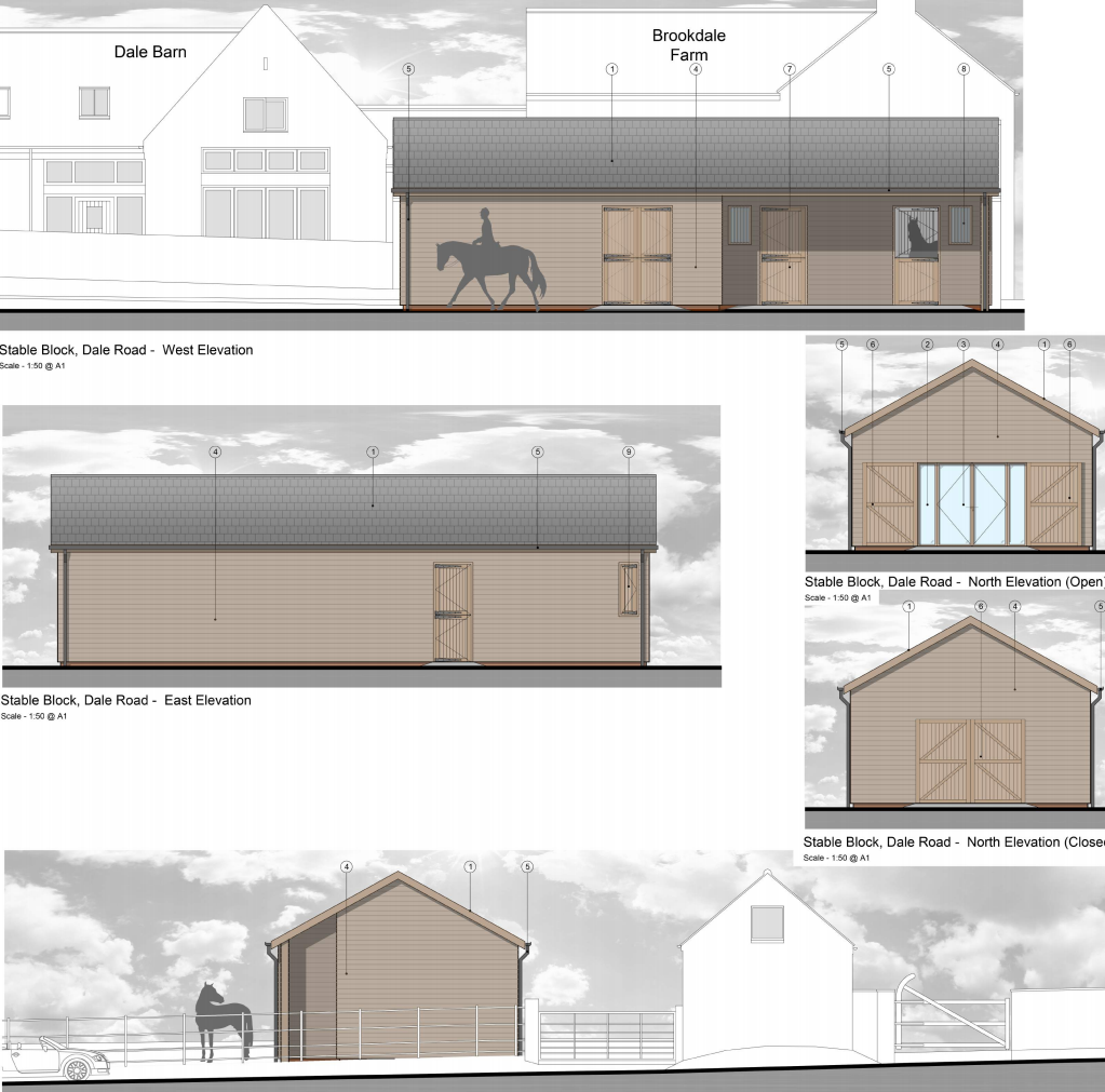 Stable block, store and office plans (exterior view)